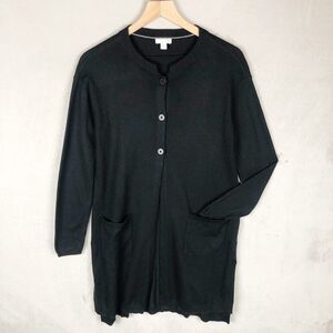 J. JILL Wool‎ Blend Duster Cardigan Sz SP Petite Black Pockets Longline Sweater